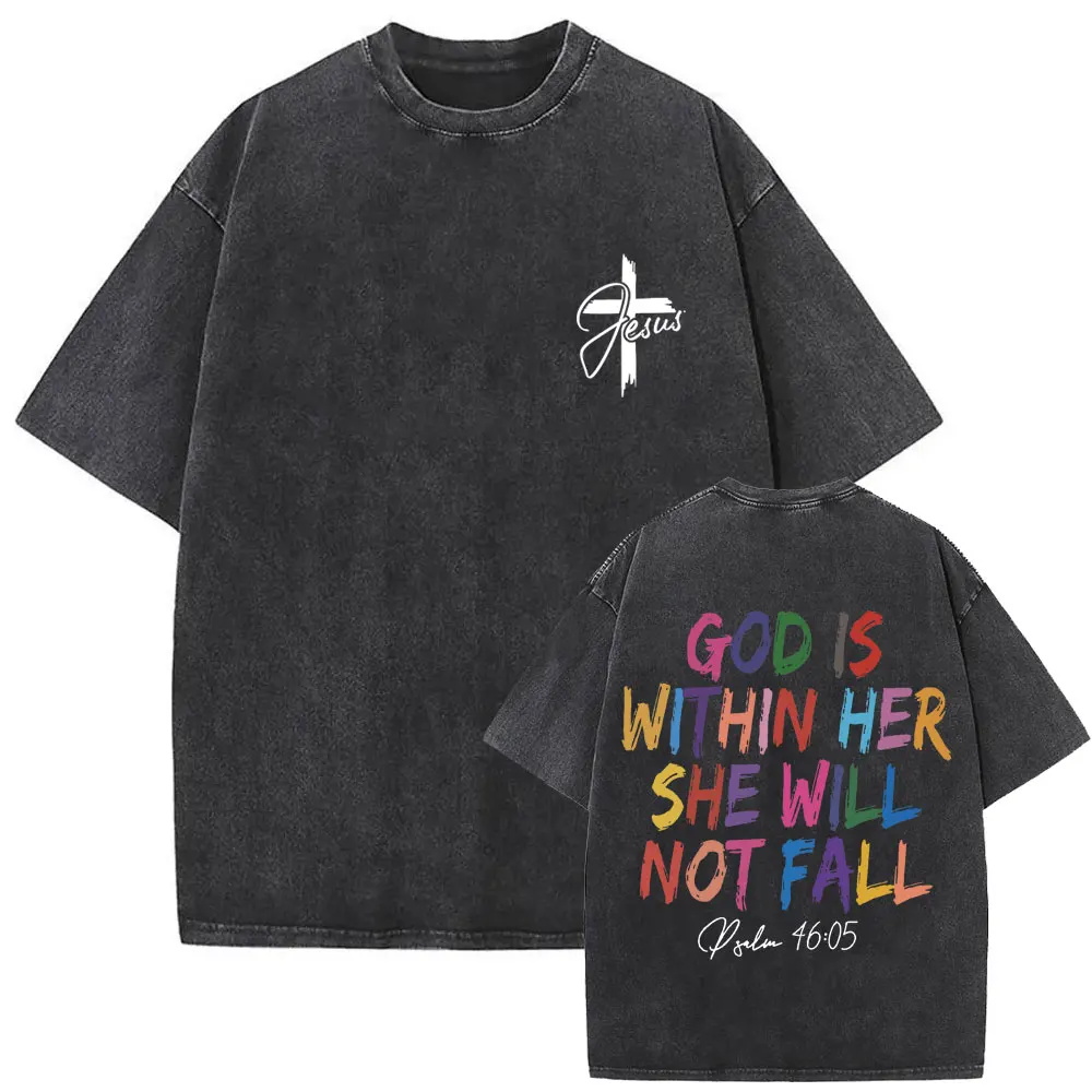 Christian Religious Jesus Forgive Them Father Vintage Washed T-shirt Men Women Gothic Rock Oversized T Shirts Tops Streetwear