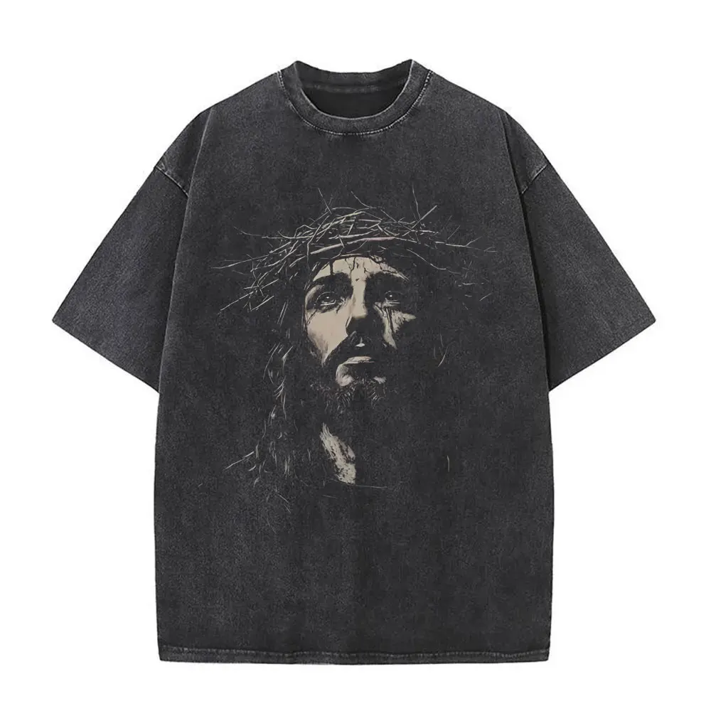 Christian Religious Jesus Forgive Them Father Vintage Washed T-shirt Men Women Gothic Rock Oversized T Shirts Tops Streetwear