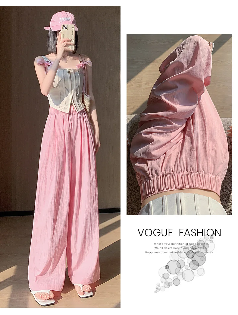 Spring Summer Women Loose Wide Leg Pants Casual Elastic Waist Straight Long Wide Leg Pants Female Casual Female Pants Trousers