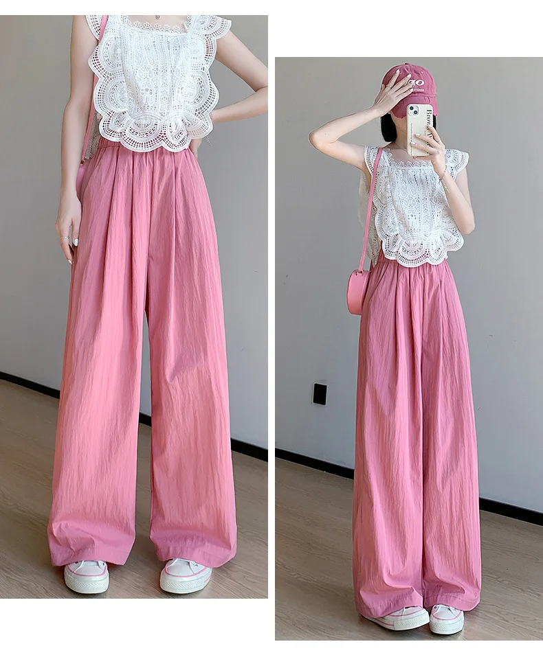 Spring Summer Women Loose Wide Leg Pants Casual Elastic Waist Straight Long Wide Leg Pants Female Casual Female Pants Trousers