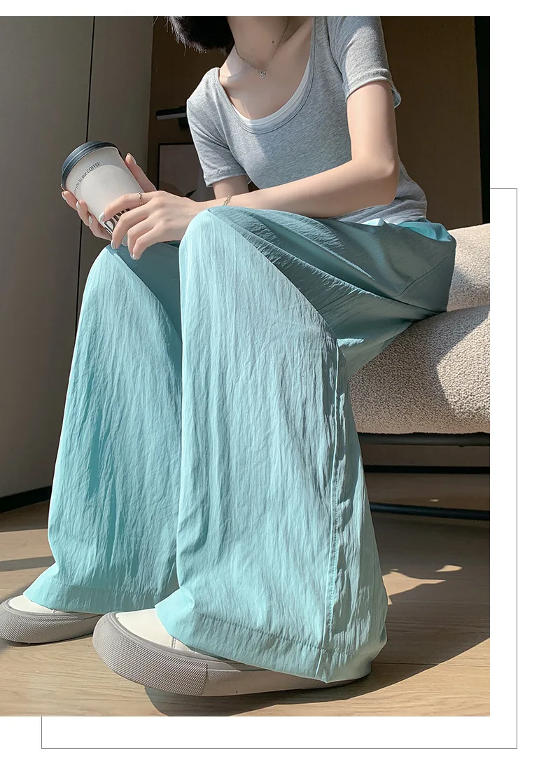 Spring Summer Women Loose Wide Leg Pants Casual Elastic Waist Straight Long Wide Leg Pants Female Casual Female Pants Trousers