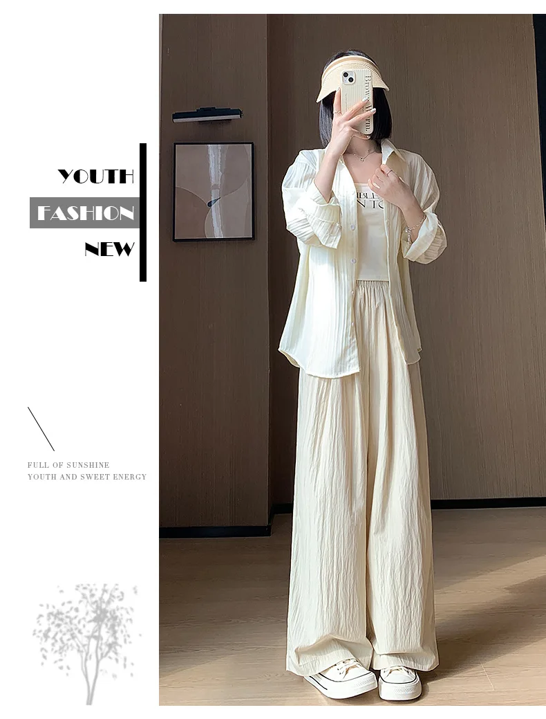 Spring Summer Women Loose Wide Leg Pants Casual Elastic Waist Straight Long Wide Leg Pants Female Casual Female Pants Trousers
