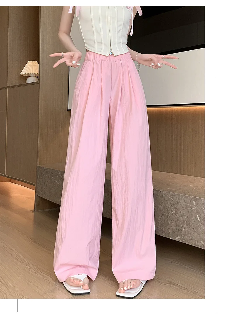 Spring Summer Women Loose Wide Leg Pants Casual Elastic Waist Straight Long Wide Leg Pants Female Casual Female Pants Trousers