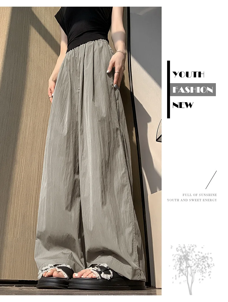 Spring Summer Women Loose Wide Leg Pants Casual Elastic Waist Straight Long Wide Leg Pants Female Casual Female Pants Trousers