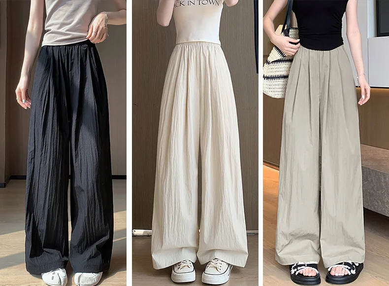 Spring Summer Women Loose Wide Leg Pants Casual Elastic Waist Straight Long Wide Leg Pants Female Casual Female Pants Trousers