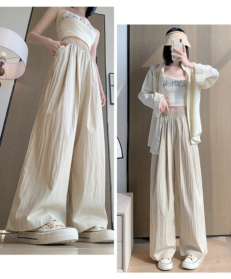 Spring Summer Women Loose Wide Leg Pants Casual Elastic Waist Straight Long Wide Leg Pants Female Casual Female Pants Trousers