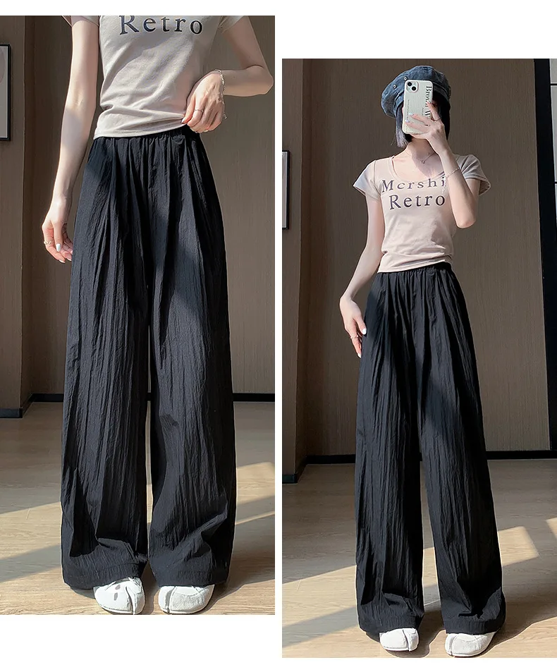 Spring Summer Women Loose Wide Leg Pants Casual Elastic Waist Straight Long Wide Leg Pants Female Casual Female Pants Trousers