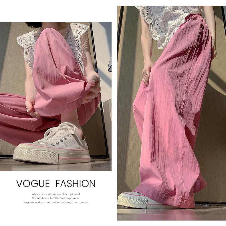 Spring Summer Women Loose Wide Leg Pants Casual Elastic Waist Straight Long Wide Leg Pants Female Casual Female Pants Trousers
