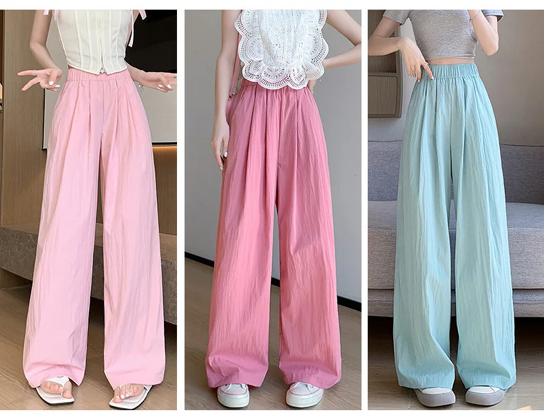 Spring Summer Women Loose Wide Leg Pants Casual Elastic Waist Straight Long Wide Leg Pants Female Casual Female Pants Trousers