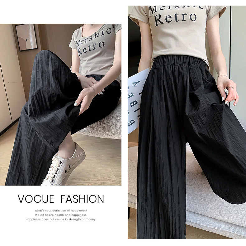 Spring Summer Women Loose Wide Leg Pants Casual Elastic Waist Straight Long Wide Leg Pants Female Casual Female Pants Trousers