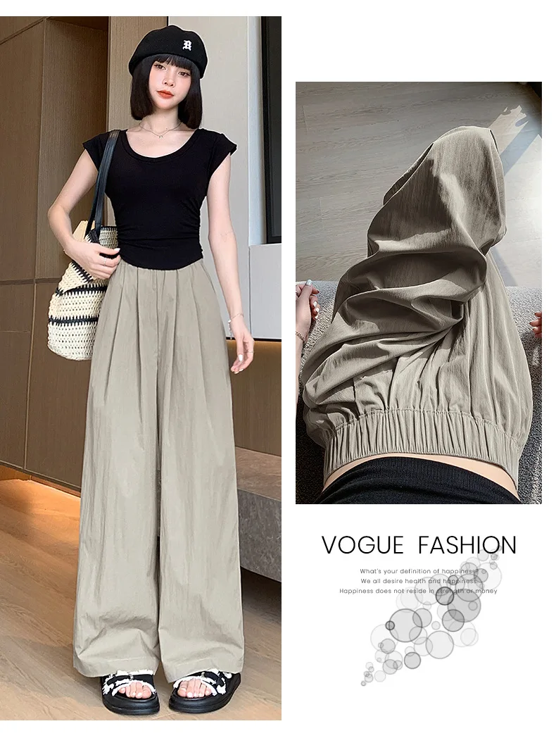 Spring Summer Women Loose Wide Leg Pants Casual Elastic Waist Straight Long Wide Leg Pants Female Casual Female Pants Trousers