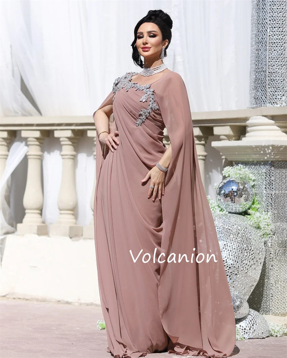 Customized Chiffon Pleat Sequined A-line Square Neck Long Dresses Bespoke Occasion Evening Formal Exquisite