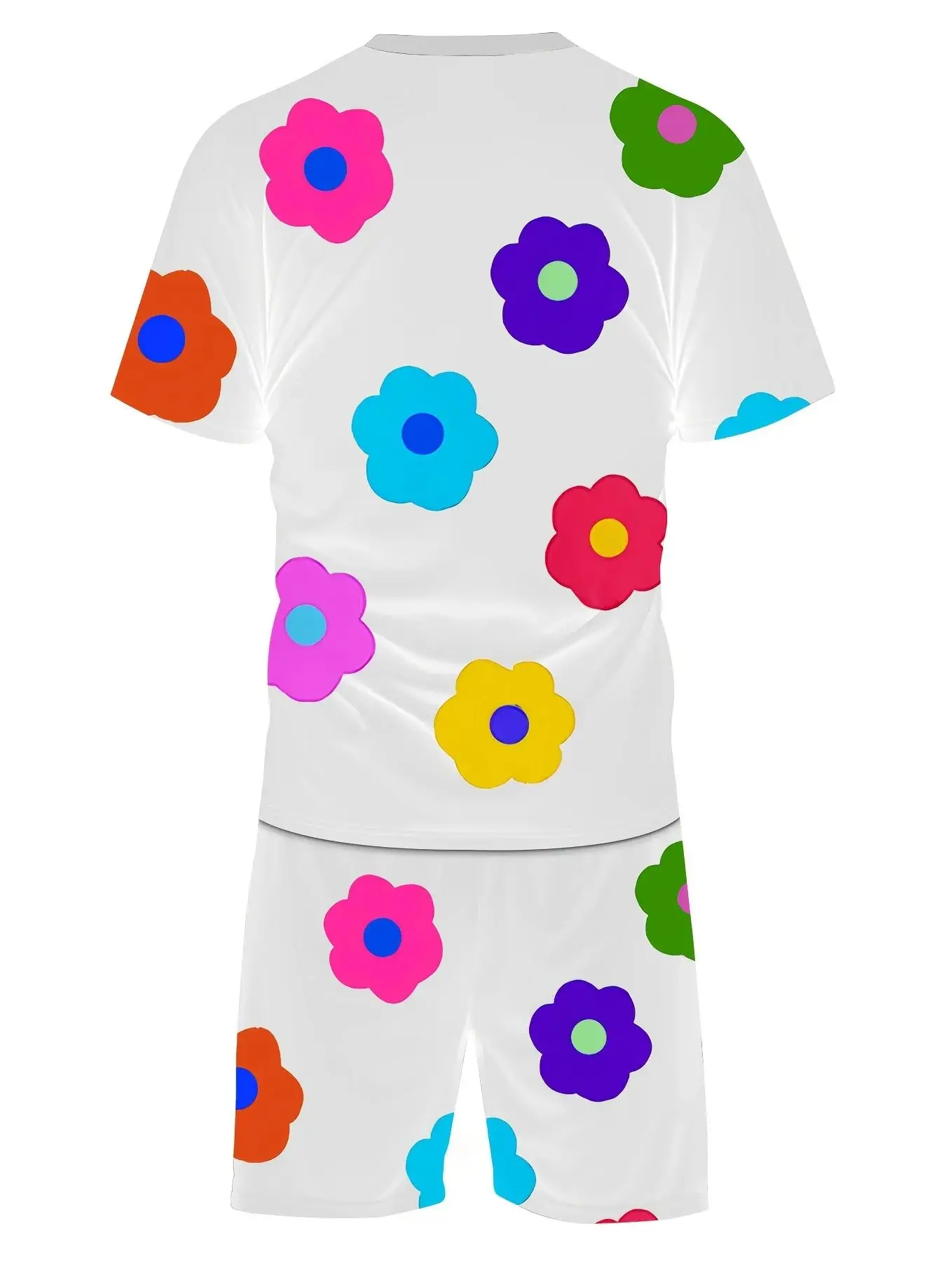 Summer 2025 New Men's Set with Colorful Flower Prints, Casual Set with Round Neck, Short Sleeve T-Shirt and Shorts, Summer Outdo