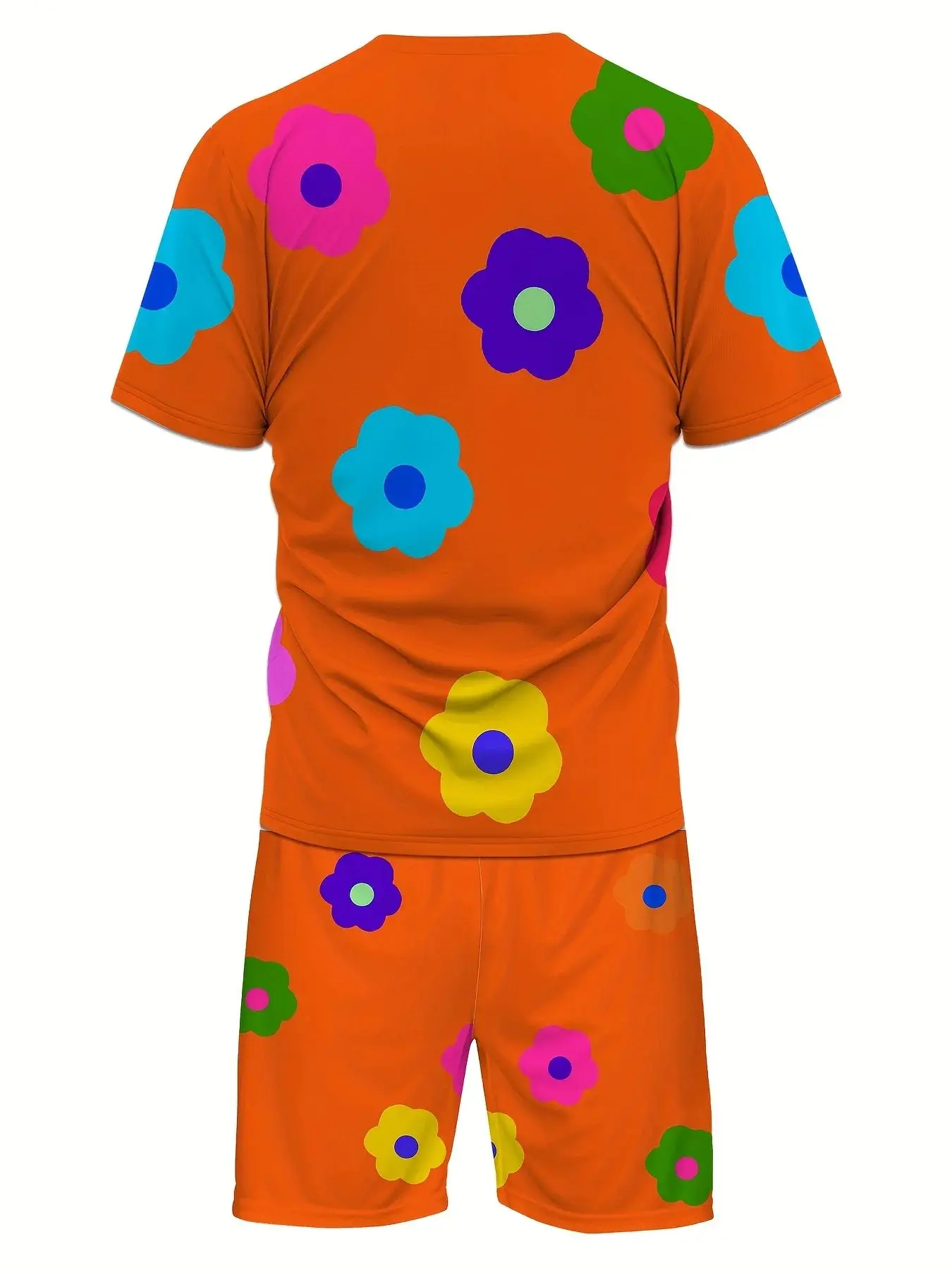 Summer 2025 New Men's Set with Colorful Flower Prints, Casual Set with Round Neck, Short Sleeve T-Shirt and Shorts, Summer Outdo