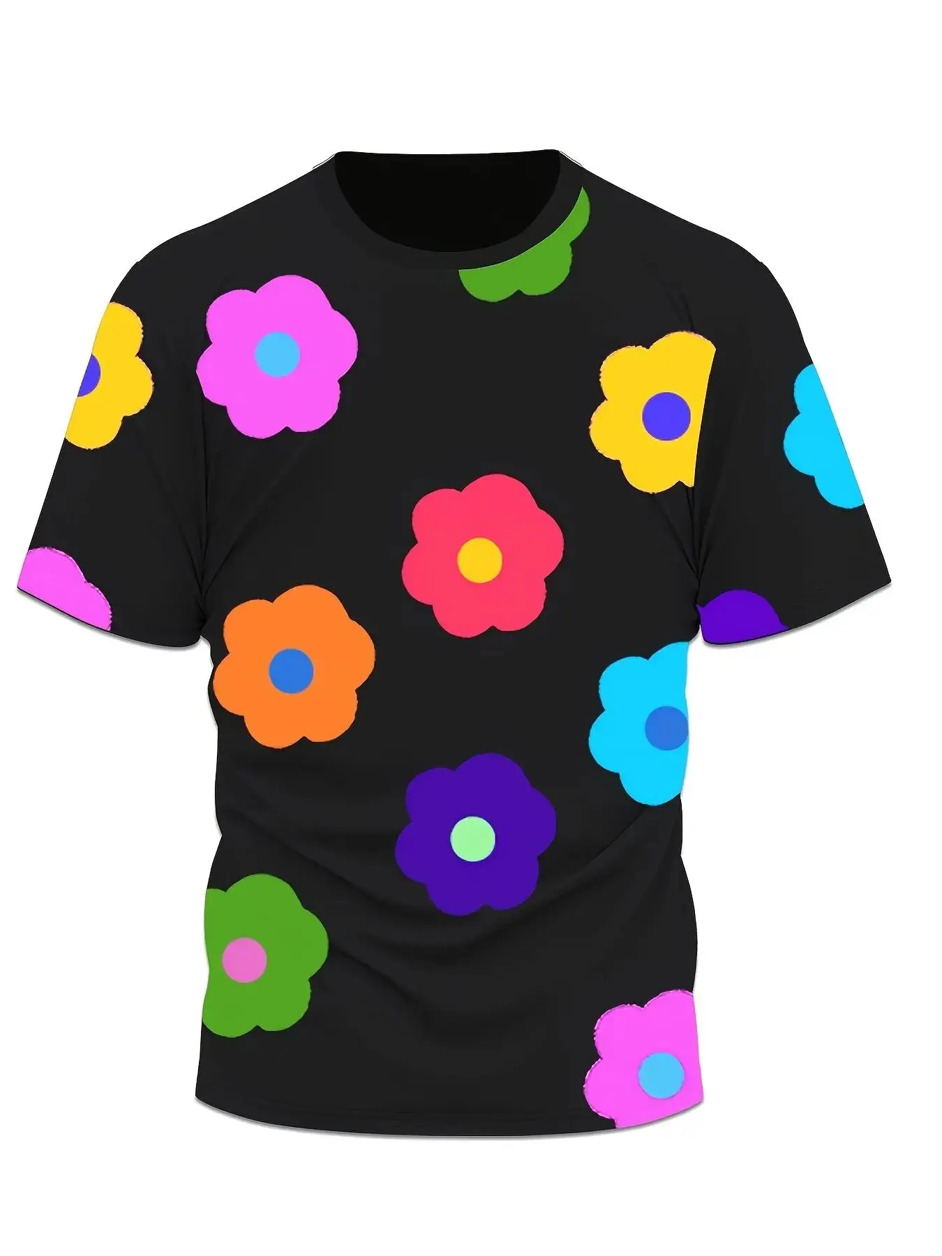 Summer 2025 New Men's Set with Colorful Flower Prints, Casual Set with Round Neck, Short Sleeve T-Shirt and Shorts, Summer Outdo