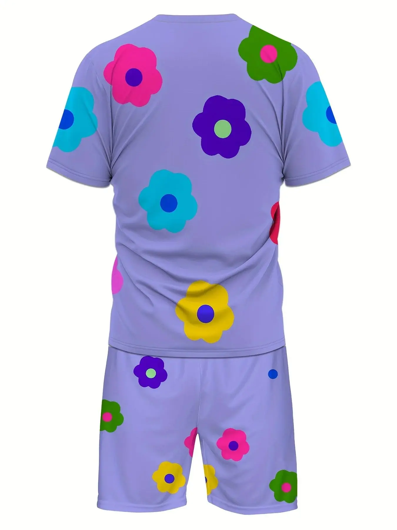 Summer 2025 New Men's Set with Colorful Flower Prints, Casual Set with Round Neck, Short Sleeve T-Shirt and Shorts, Summer Outdo