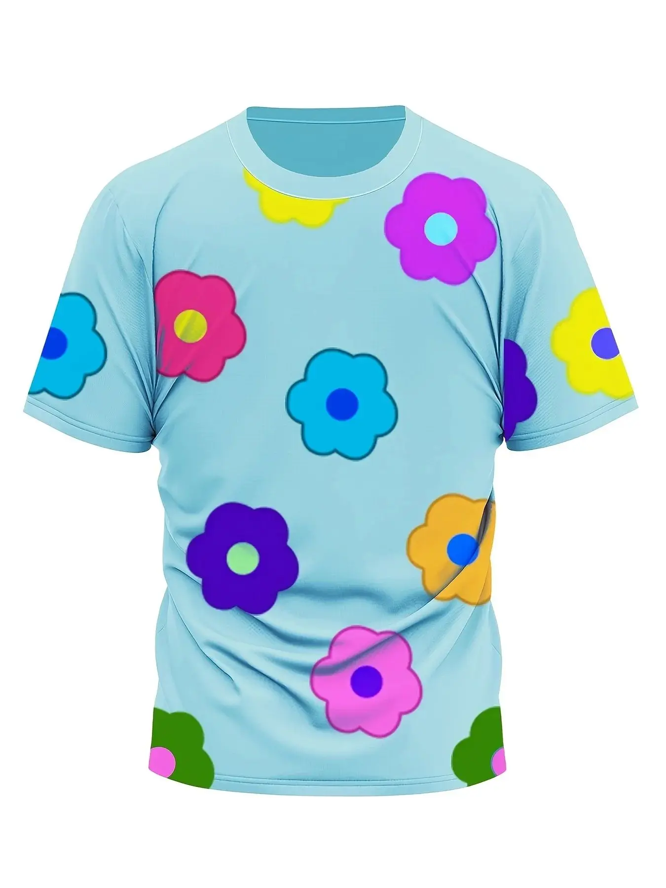 Summer 2025 New Men's Set with Colorful Flower Prints, Casual Set with Round Neck, Short Sleeve T-Shirt and Shorts, Summer Outdo