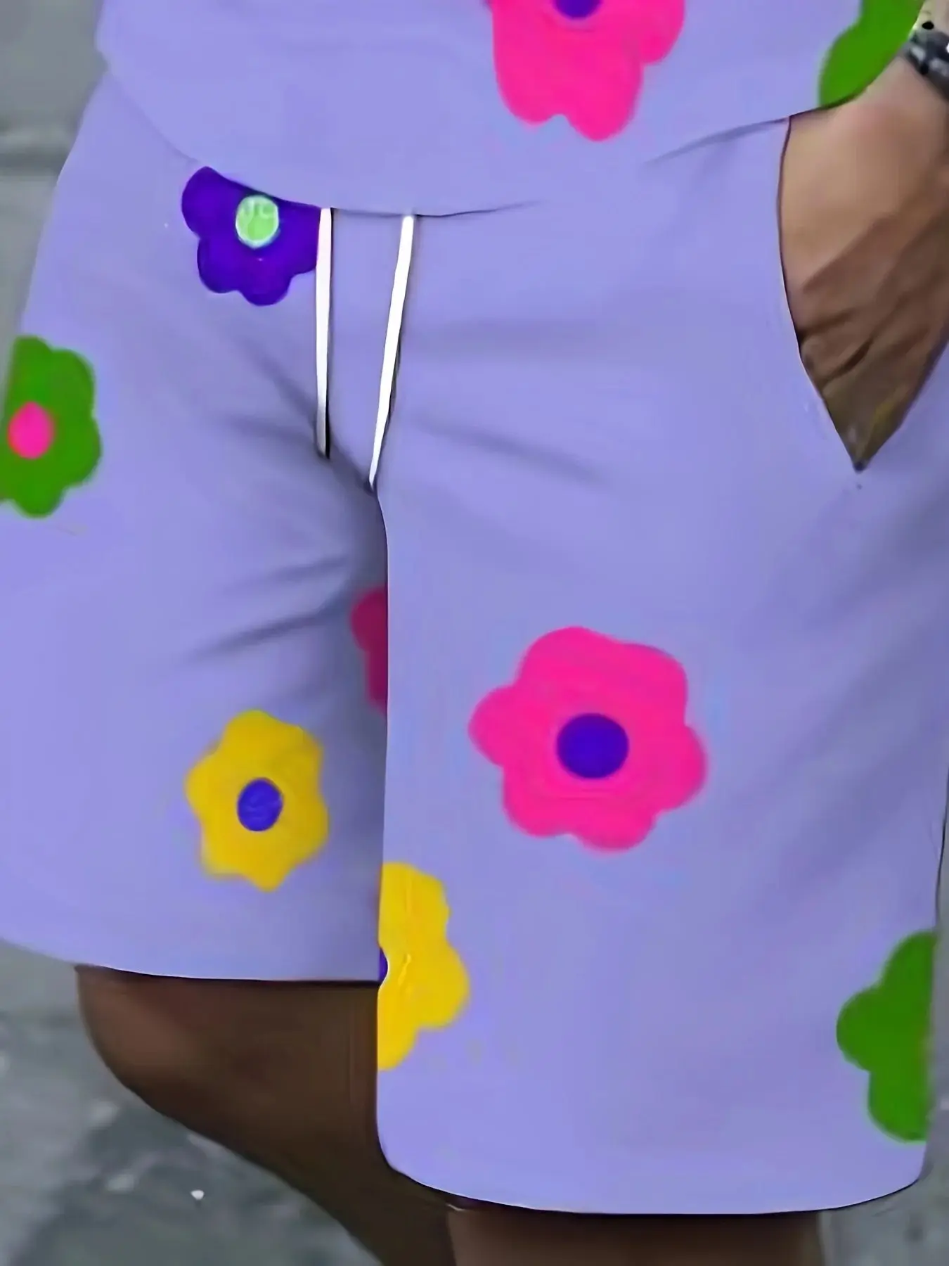 Summer 2025 New Men's Set with Colorful Flower Prints, Casual Set with Round Neck, Short Sleeve T-Shirt and Shorts, Summer Outdo