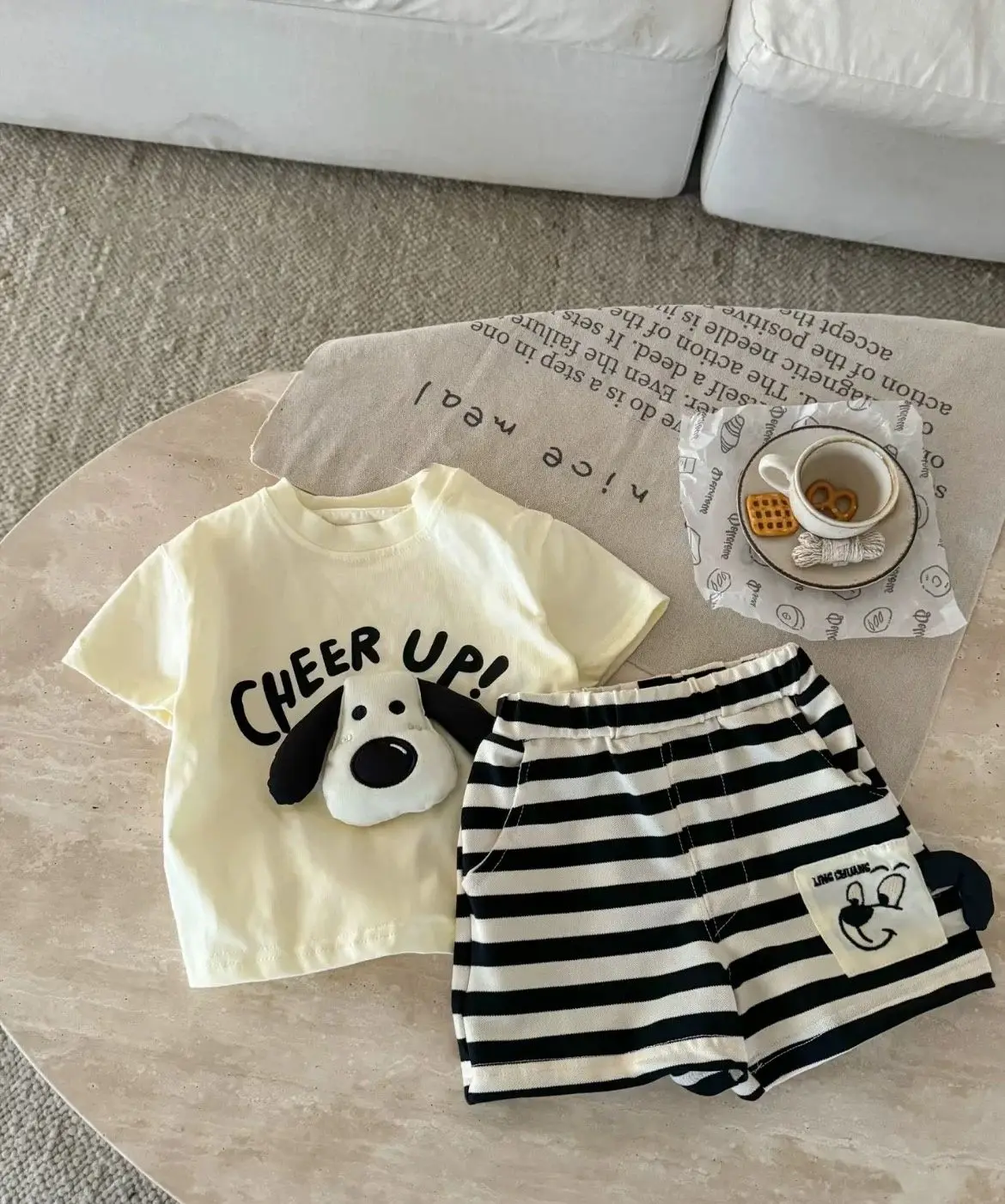 Children's Set Boys Girls Kids Suit Three-dimensional Puppy Summer New Style Cute Print Short-sleeved Shorts Two-piece Suit