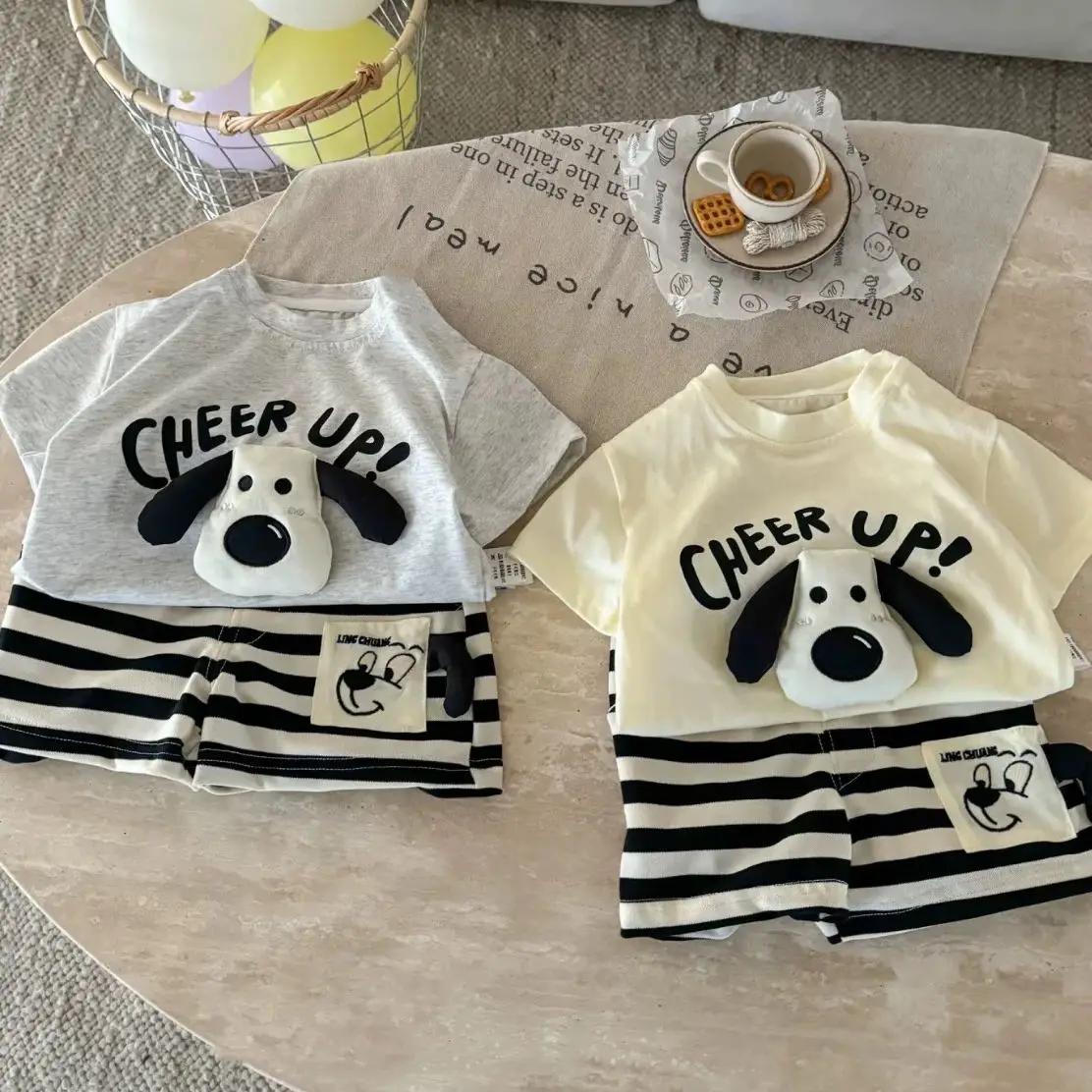 Children's Set Boys Girls Kids Suit Three-dimensional Puppy Summer New Style Cute Print Short-sleeved Shorts Two-piece Suit