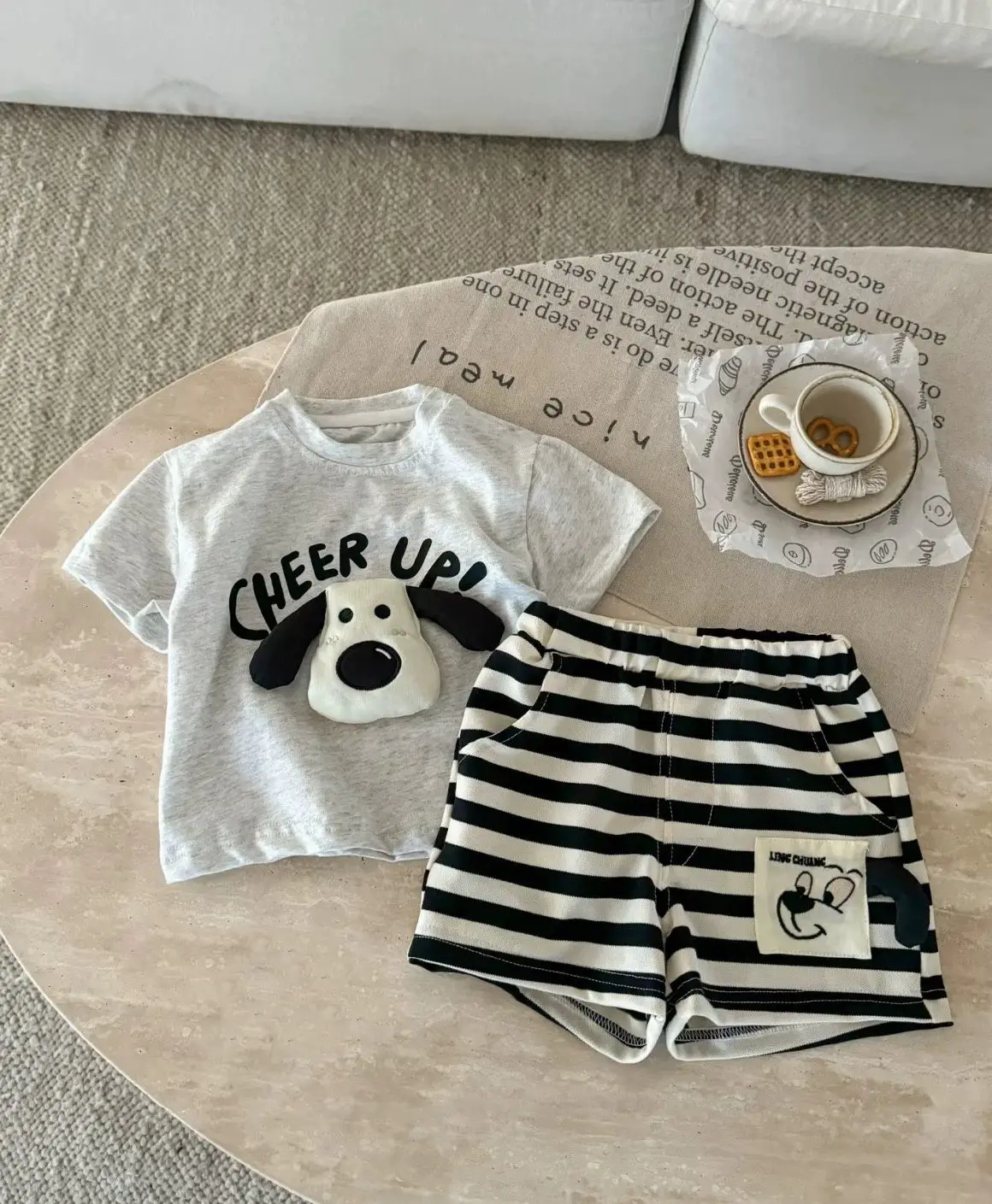 Children's Set Boys Girls Kids Suit Three-dimensional Puppy Summer New Style Cute Print Short-sleeved Shorts Two-piece Suit