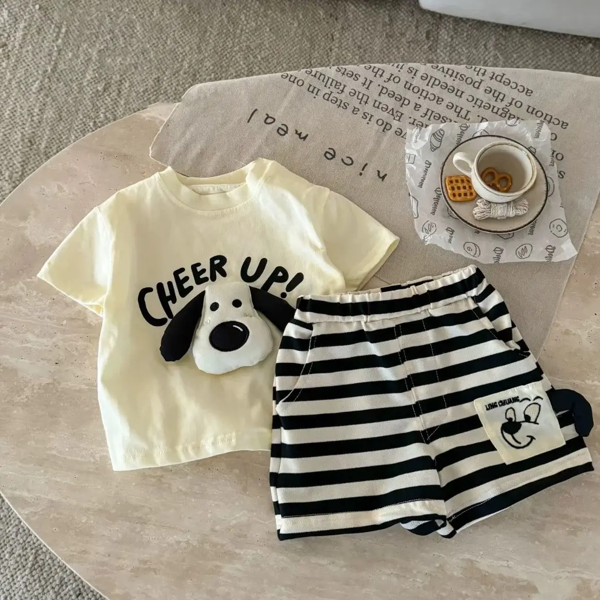 Children's Set Boys Girls Kids Suit Three-dimensional Puppy Summer New Style Cute Print Short-sleeved Shorts Two-piece Suit
