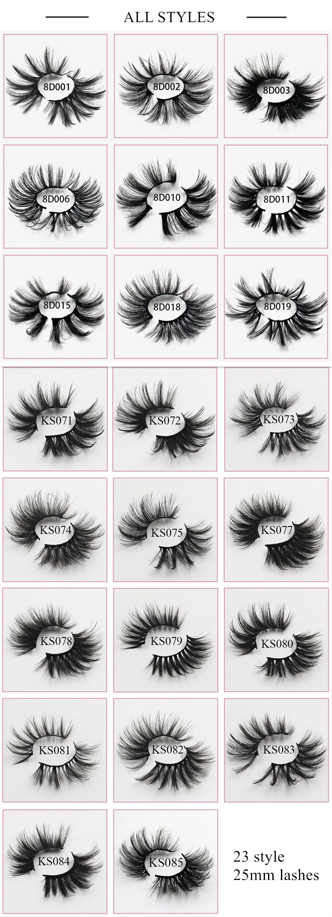 7 Pairs of 25mm Mink Eyelashes in Bulk, Russian Fluffy Natural False Eyelashes, 8 Pairs of 3D Natural False Eyelashes in Bulk