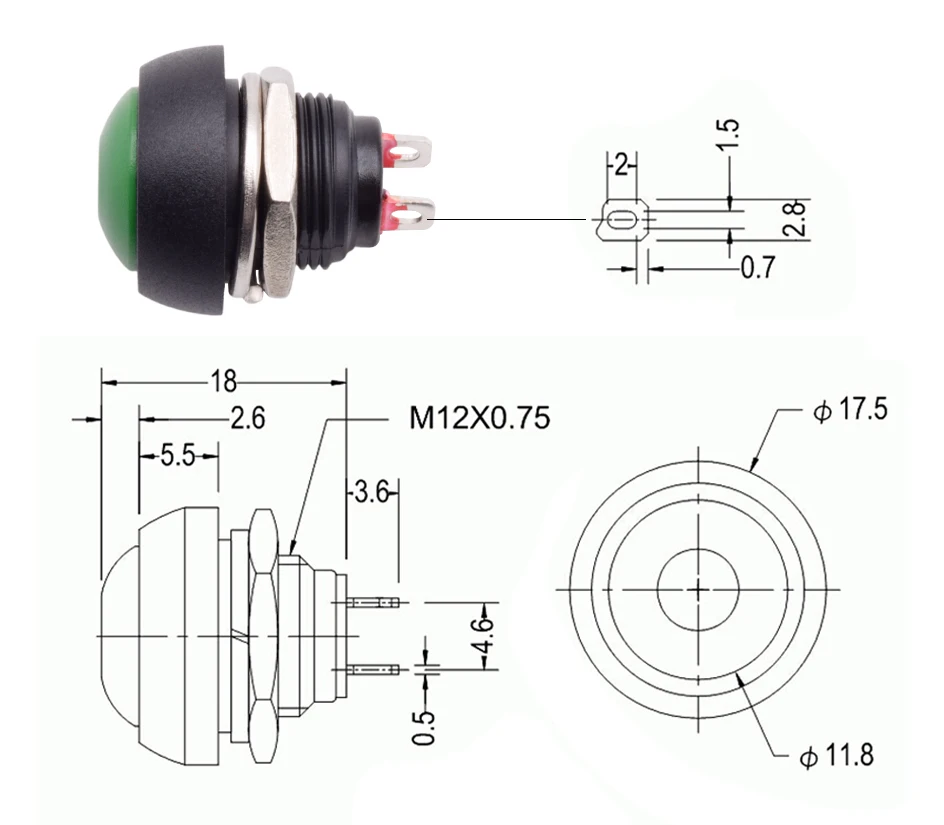 5/10pcs PBS 33B Mini Samll Plastic Push Button Round Head ON OFF Momentary Switch 2 Pin 12mm Waterproof Power Reset Non-locking