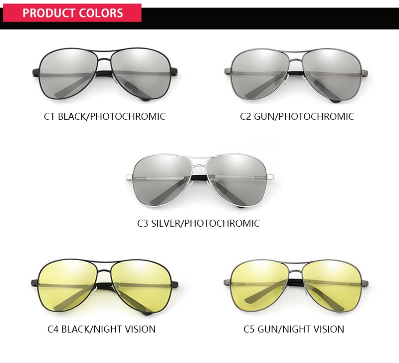 Classic Pilot Photochromic Sunglasses Men Women Fashion Chameleon Polarized Sun Glasses Male Driving Change Color Night Vision