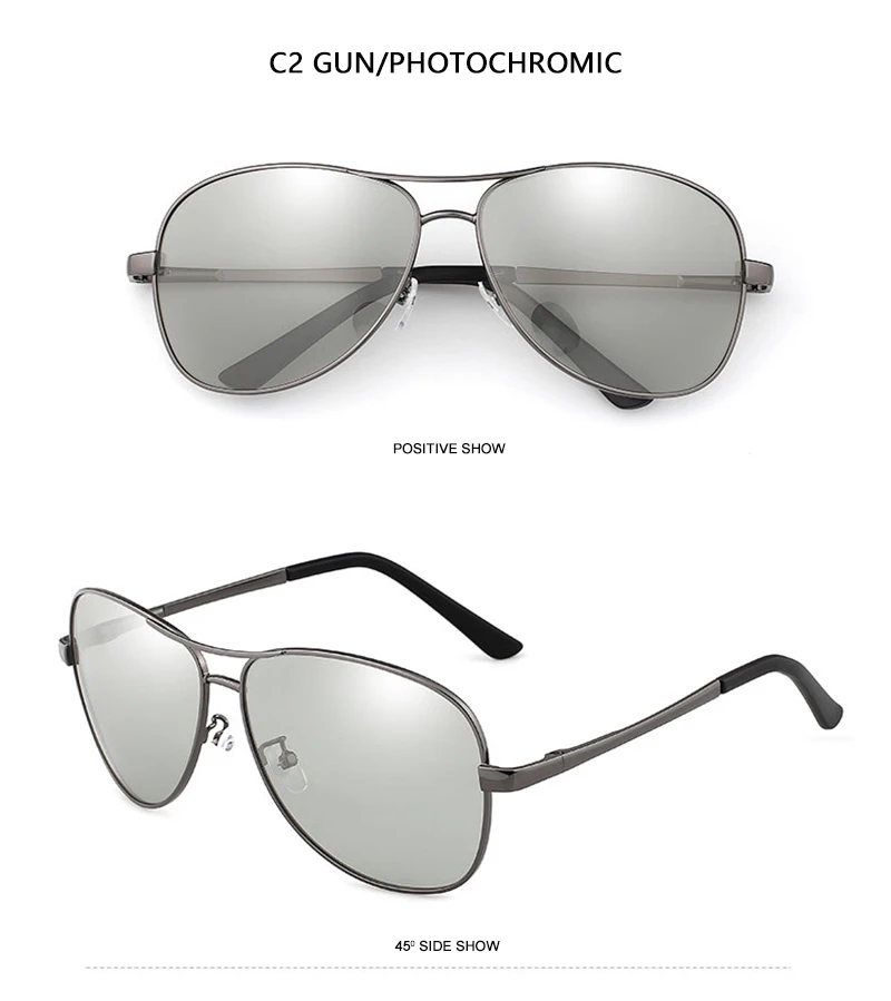 Classic Pilot Photochromic Sunglasses Men Women Fashion Chameleon Polarized Sun Glasses Male Driving Change Color Night Vision