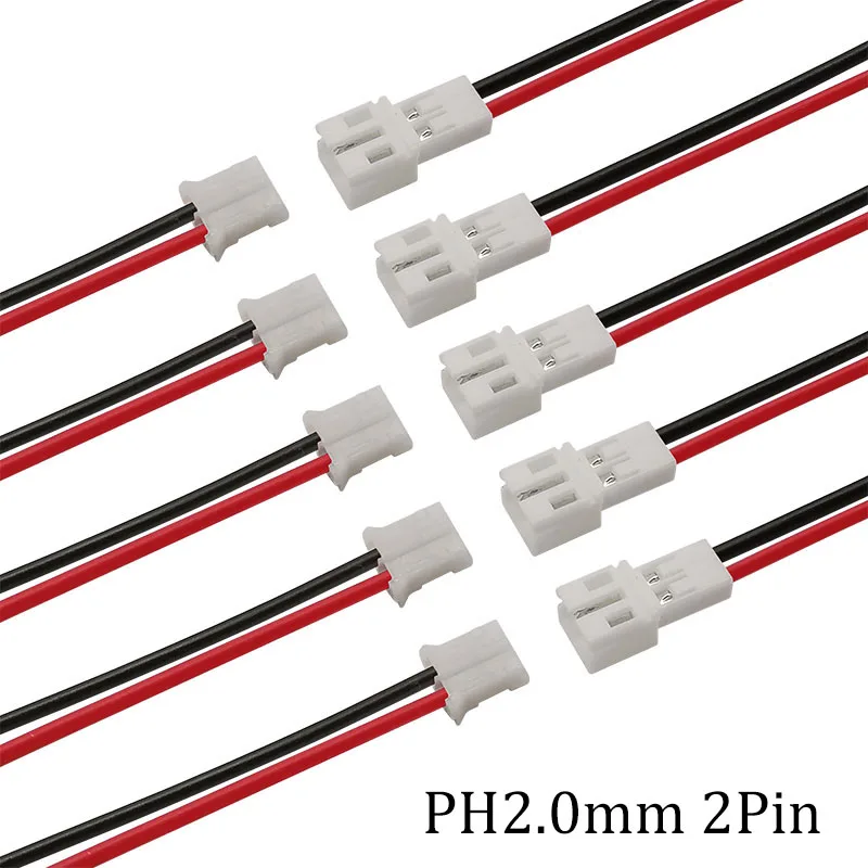 5Pair PH2.0 2Pin JST Wire Connectors Pitch 2.0mm JST 2P Micro Male Plug Female Jack DIY Electrical Cable Adapter 10/15/ 20CM