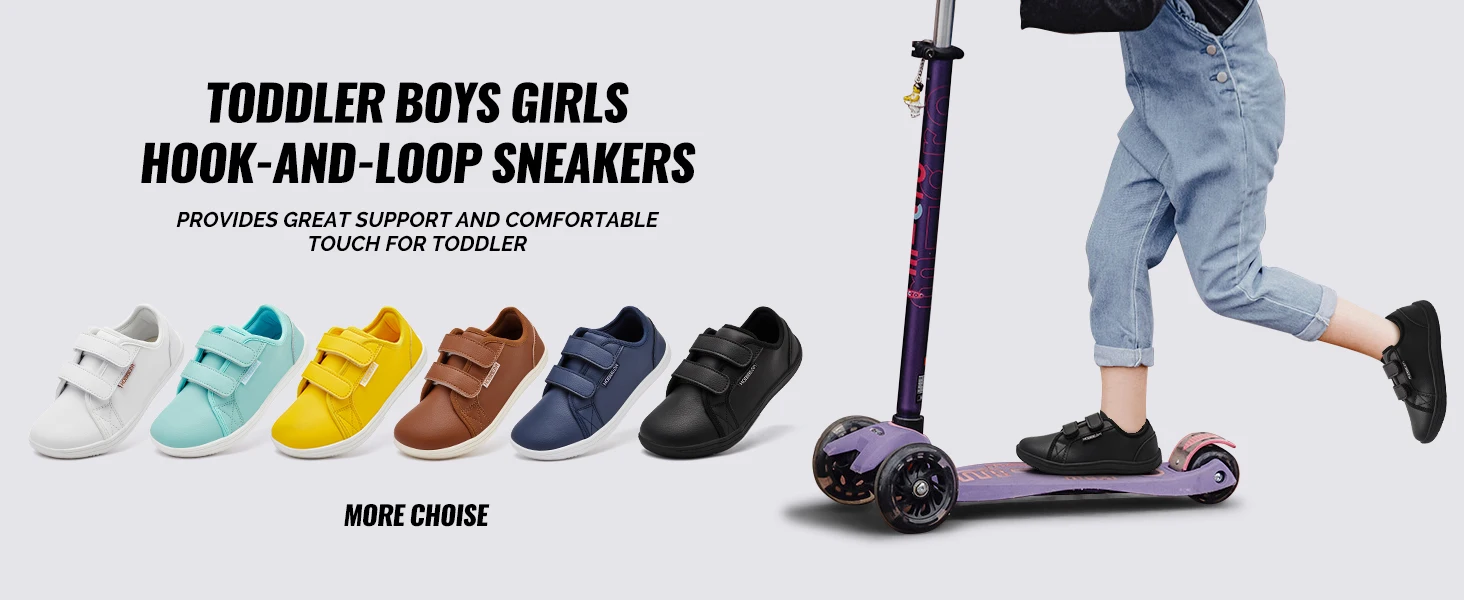 HOBIBEAR Kids Barefoot Sneakers | Hook Loop | Wide Toe Shoes | Artificial Leather Minimalist Lightweight Sneakers