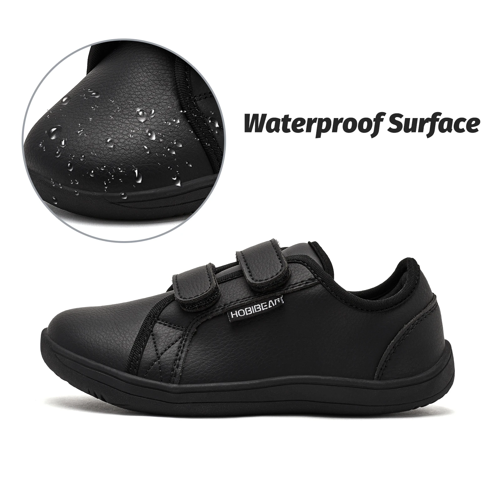 HOBIBEAR Kids Barefoot Sneakers | Hook Loop | Wide Toe Shoes | Artificial Leather Minimalist Lightweight Sneakers