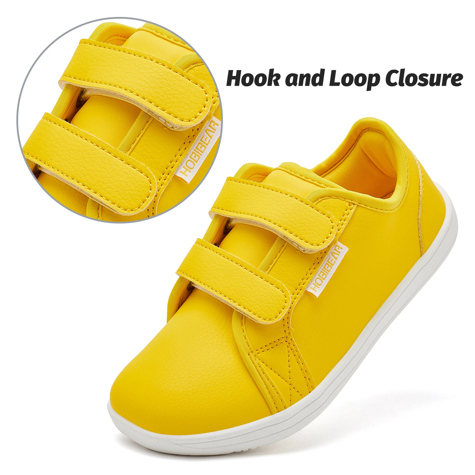HOBIBEAR Kids Barefoot Sneakers | Hook Loop | Wide Toe Shoes | Artificial Leather Minimalist Lightweight Sneakers