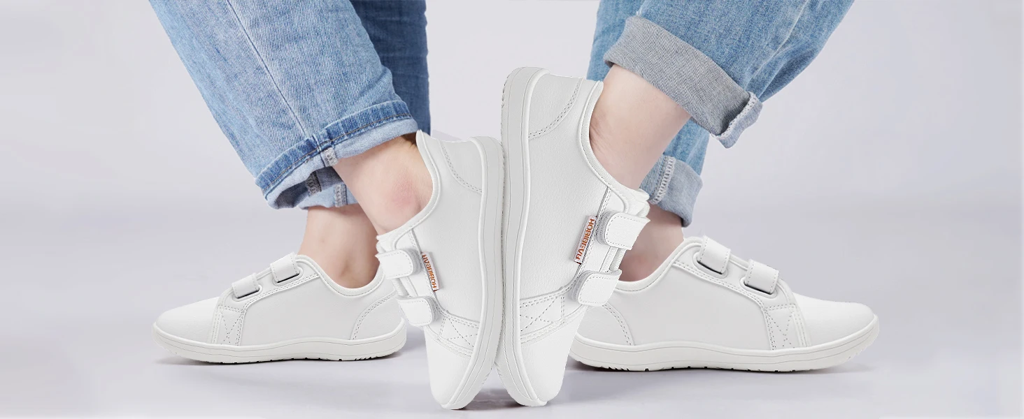 HOBIBEAR Kids Barefoot Sneakers | Hook Loop | Wide Toe Shoes | Artificial Leather Minimalist Lightweight Sneakers