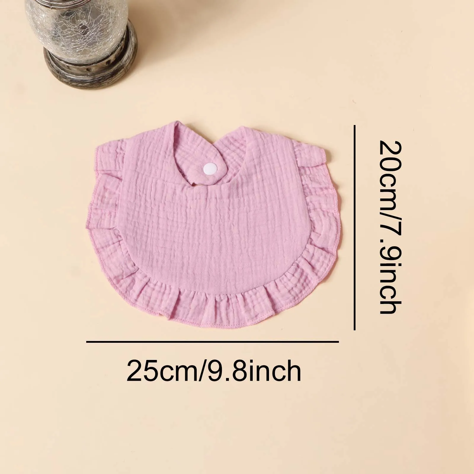 6pcs Cotton Gauze Lotus Leaf Edge Saliva Bib Baby Solid Color Snap Button Feeding Bib Soft Comfortable Drool Towel For Newborns