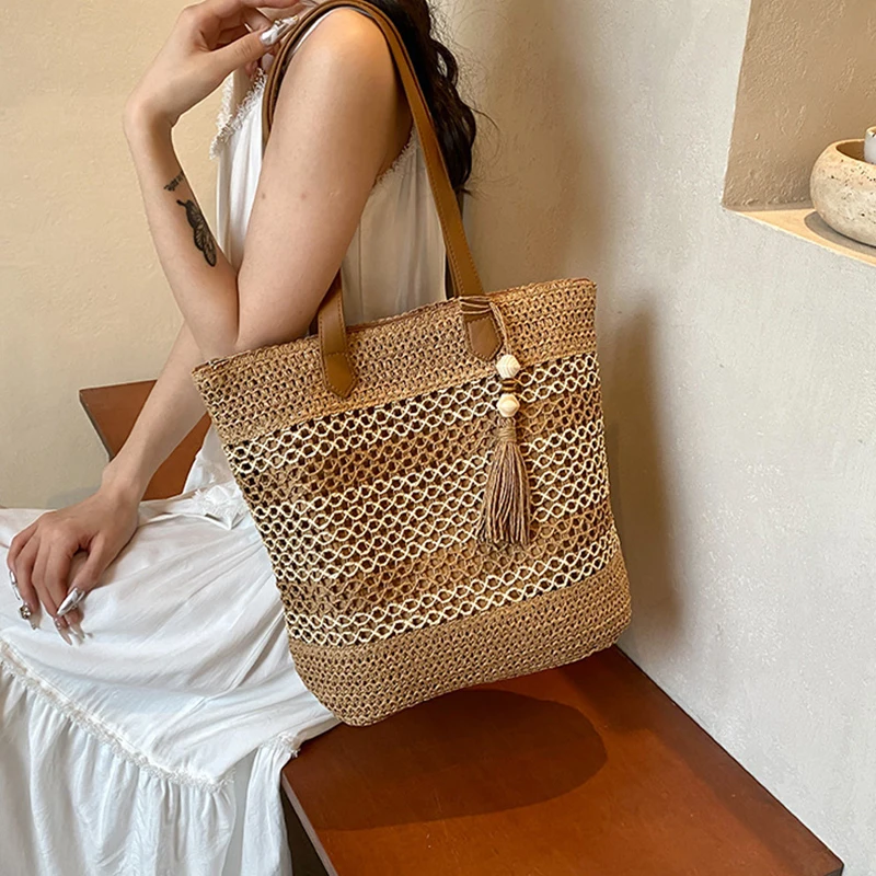 Summer Straw Bags for Women High Quality Rattan Shoulder Bag Travel Handmade Woven Beach Handbags Female Large Capacity Totes