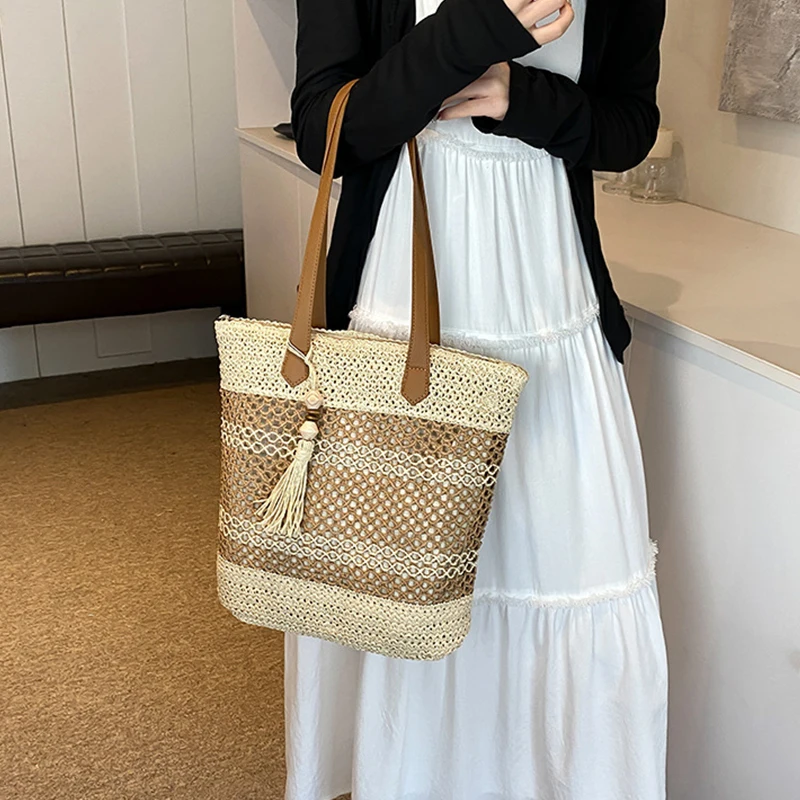 Summer Straw Bags for Women High Quality Rattan Shoulder Bag Travel Handmade Woven Beach Handbags Female Large Capacity Totes