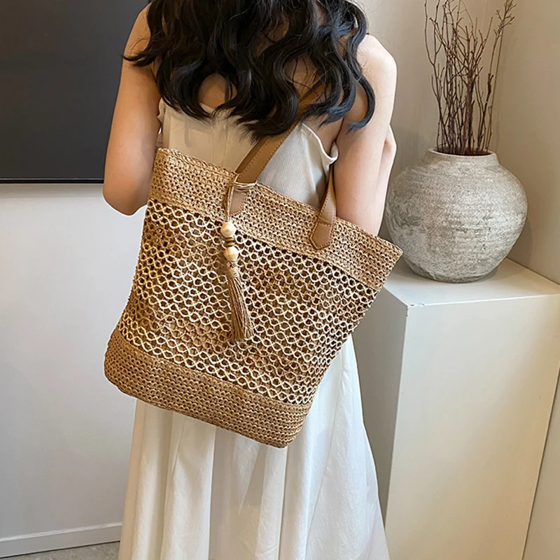Summer Straw Bags for Women High Quality Rattan Shoulder Bag Travel Handmade Woven Beach Handbags Female Large Capacity Totes