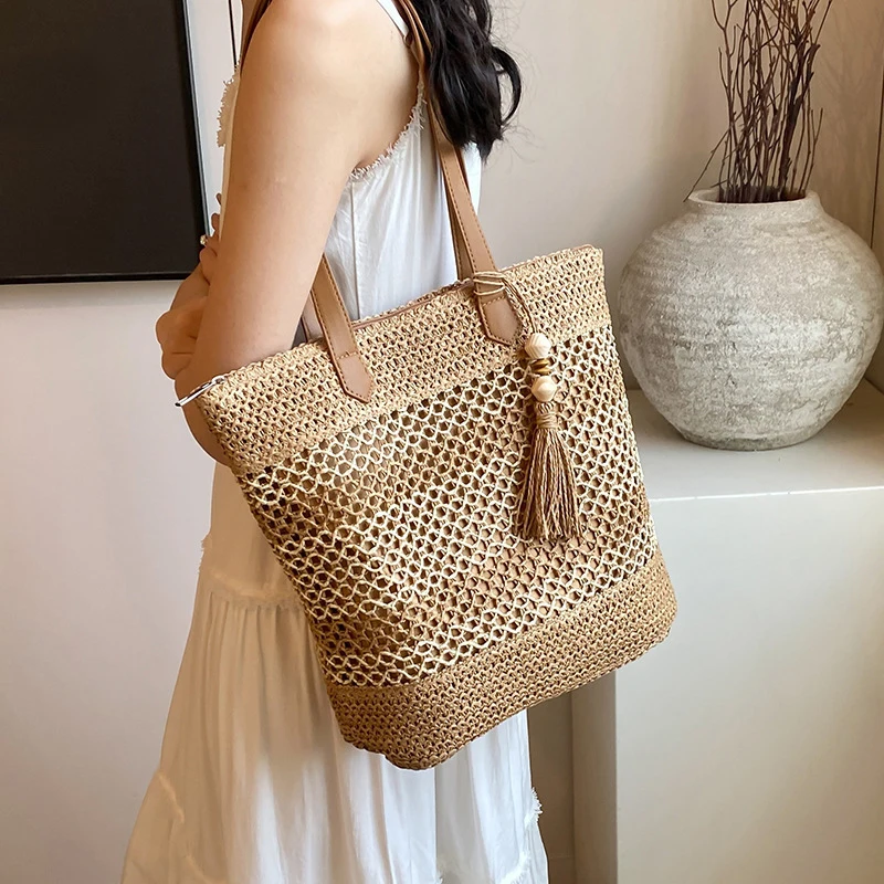 Summer Straw Bags for Women High Quality Rattan Shoulder Bag Travel Handmade Woven Beach Handbags Female Large Capacity Totes