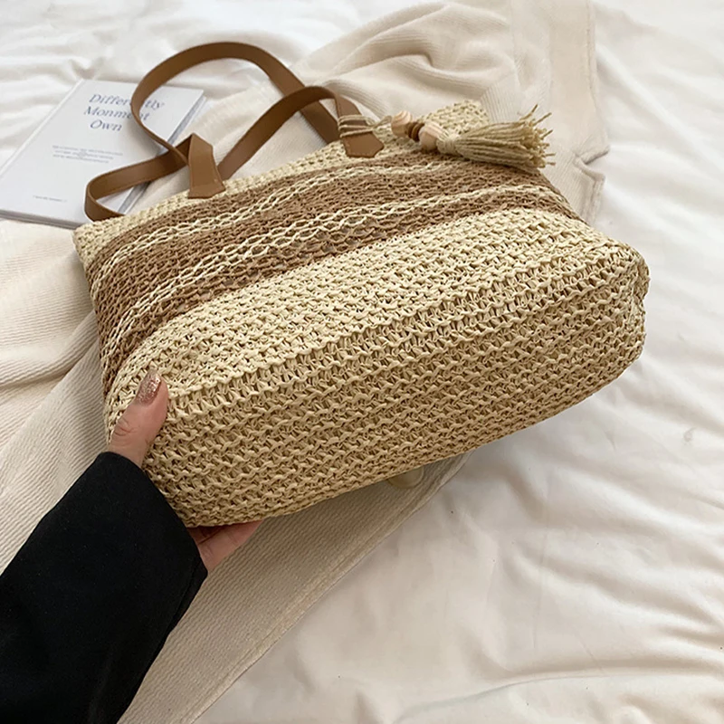 Summer Straw Bags for Women High Quality Rattan Shoulder Bag Travel Handmade Woven Beach Handbags Female Large Capacity Totes