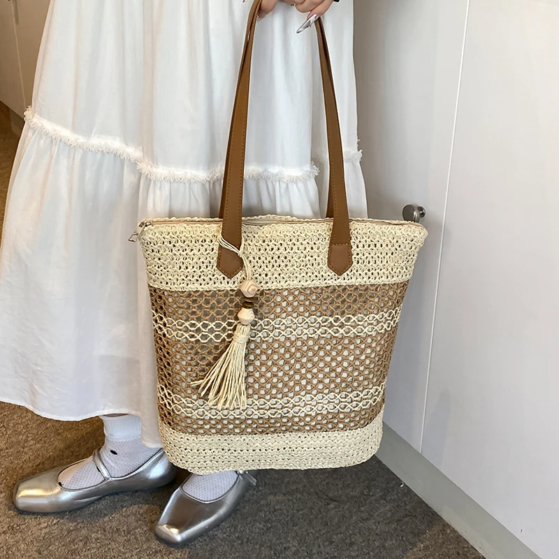 Summer Straw Bags for Women High Quality Rattan Shoulder Bag Travel Handmade Woven Beach Handbags Female Large Capacity Totes