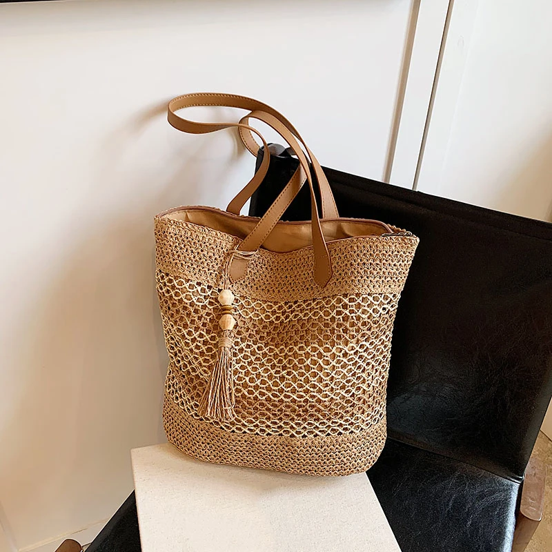 Summer Straw Bags for Women High Quality Rattan Shoulder Bag Travel Handmade Woven Beach Handbags Female Large Capacity Totes
