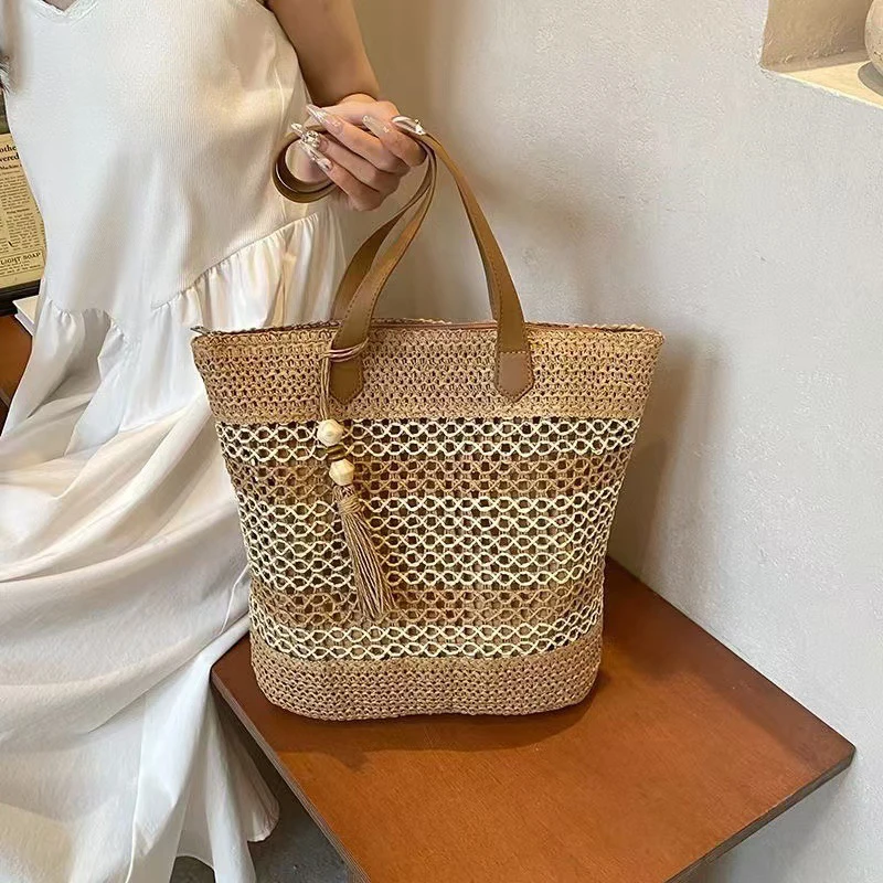 Summer Straw Bags for Women High Quality Rattan Shoulder Bag Travel Handmade Woven Beach Handbags Female Large Capacity Totes