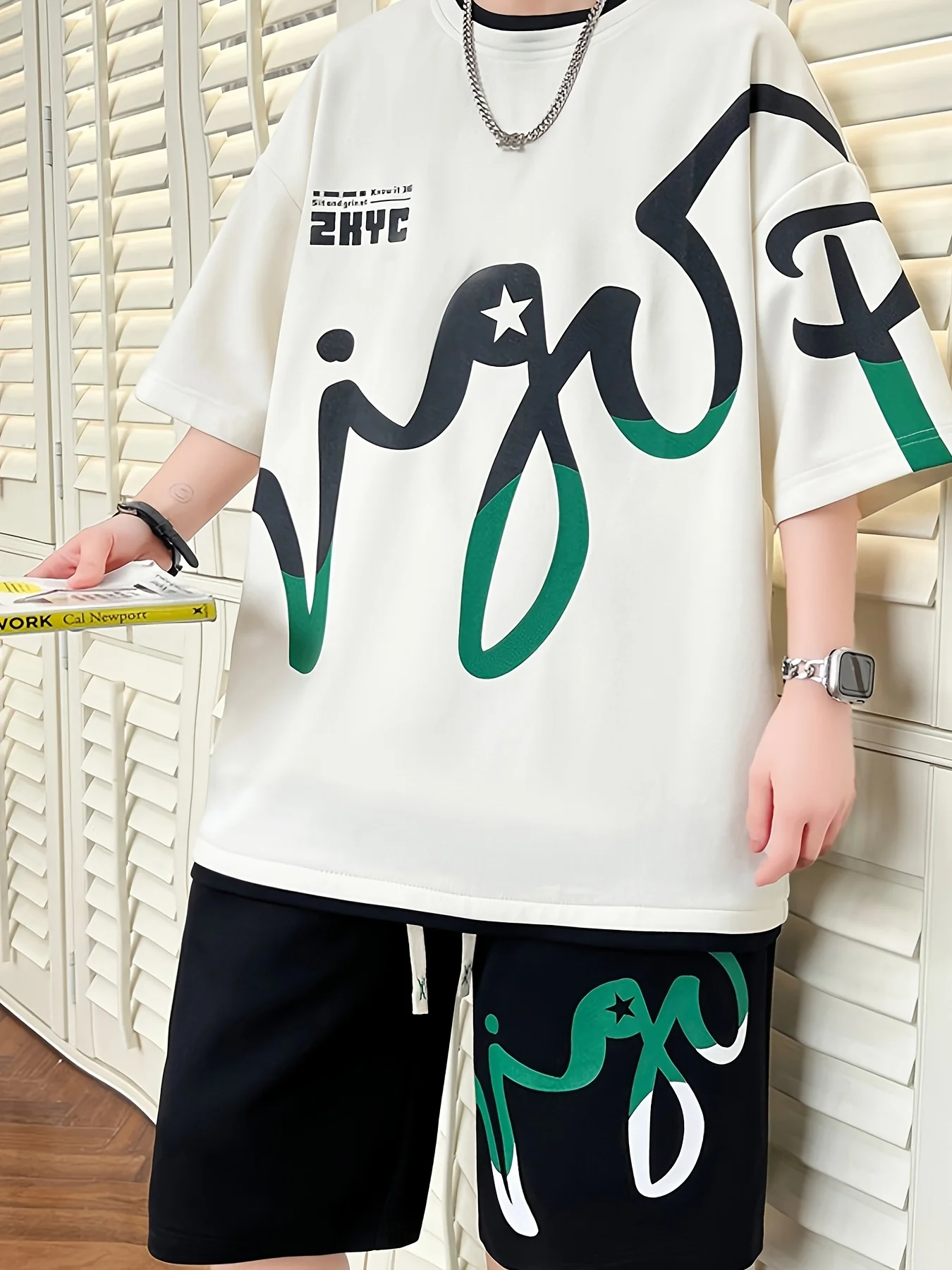 2025 Summer Men's Set, Korean Fashion Two-Piece Sportswear for Men, Trendy Men's Clothing, Jogging Set, T-Shirt + Shorts Set, Po