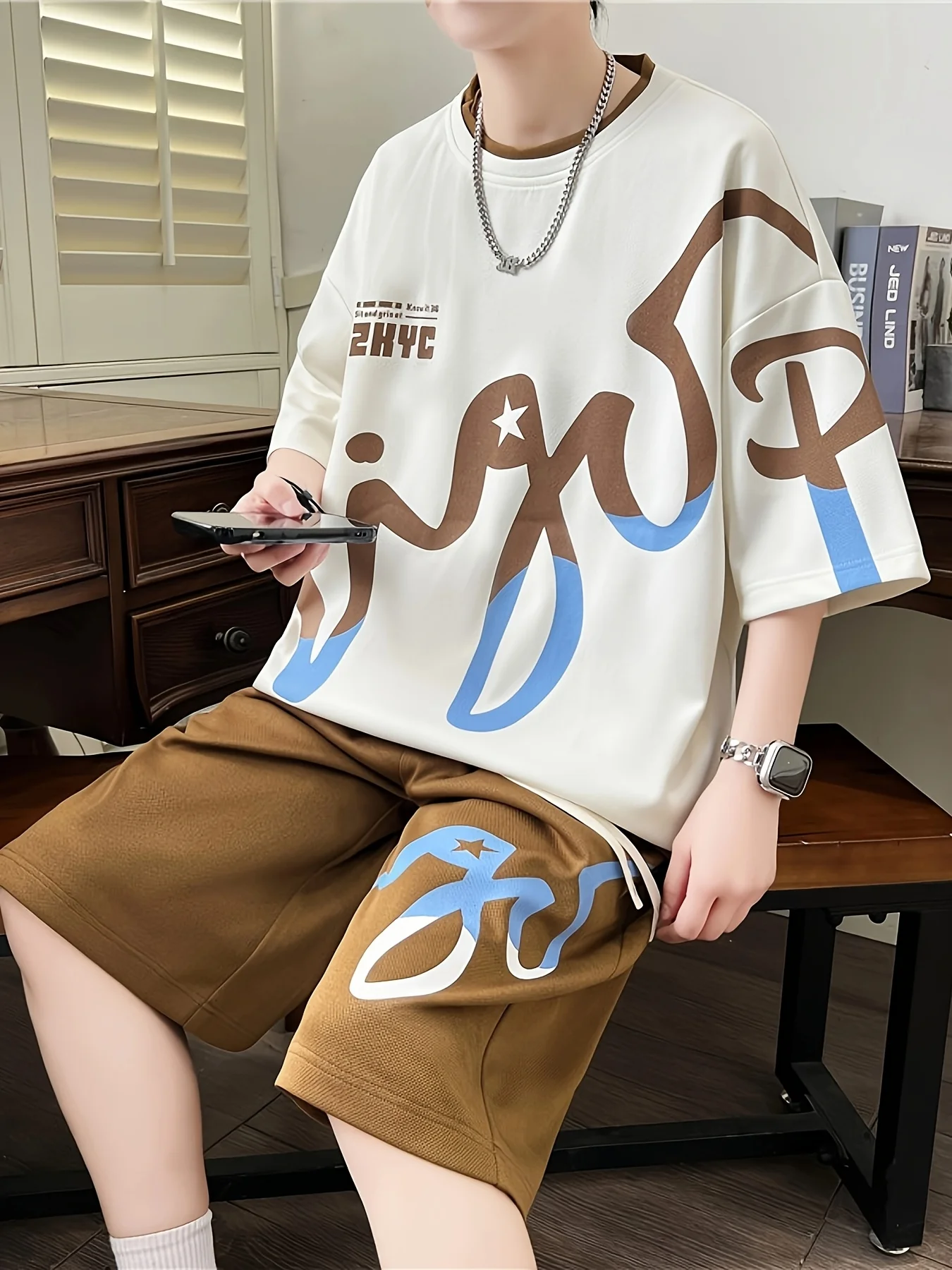 2025 Summer Men's Set, Korean Fashion Two-Piece Sportswear for Men, Trendy Men's Clothing, Jogging Set, T-Shirt + Shorts Set, Po