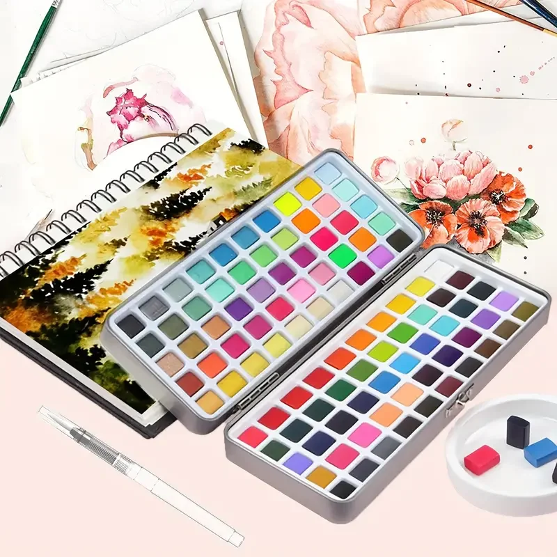 Deluxe 50/100/168-Color Watercolor Paint Set with Brushes & Pencils - Washable, Vibrant Art Supplies for Adults