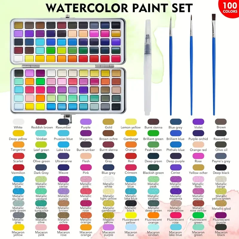 Deluxe 50/100/168-Color Watercolor Paint Set with Brushes & Pencils - Washable, Vibrant Art Supplies for Adults