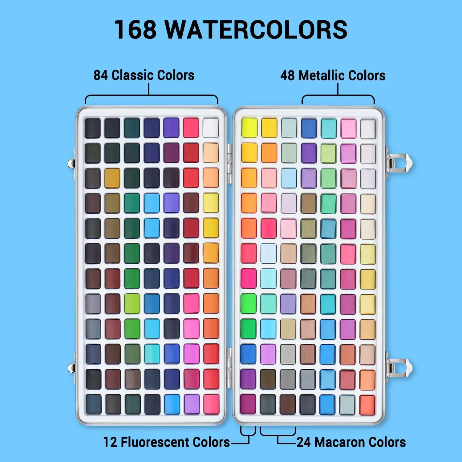Deluxe 50/100/168-Color Watercolor Paint Set with Brushes & Pencils - Washable, Vibrant Art Supplies for Adults