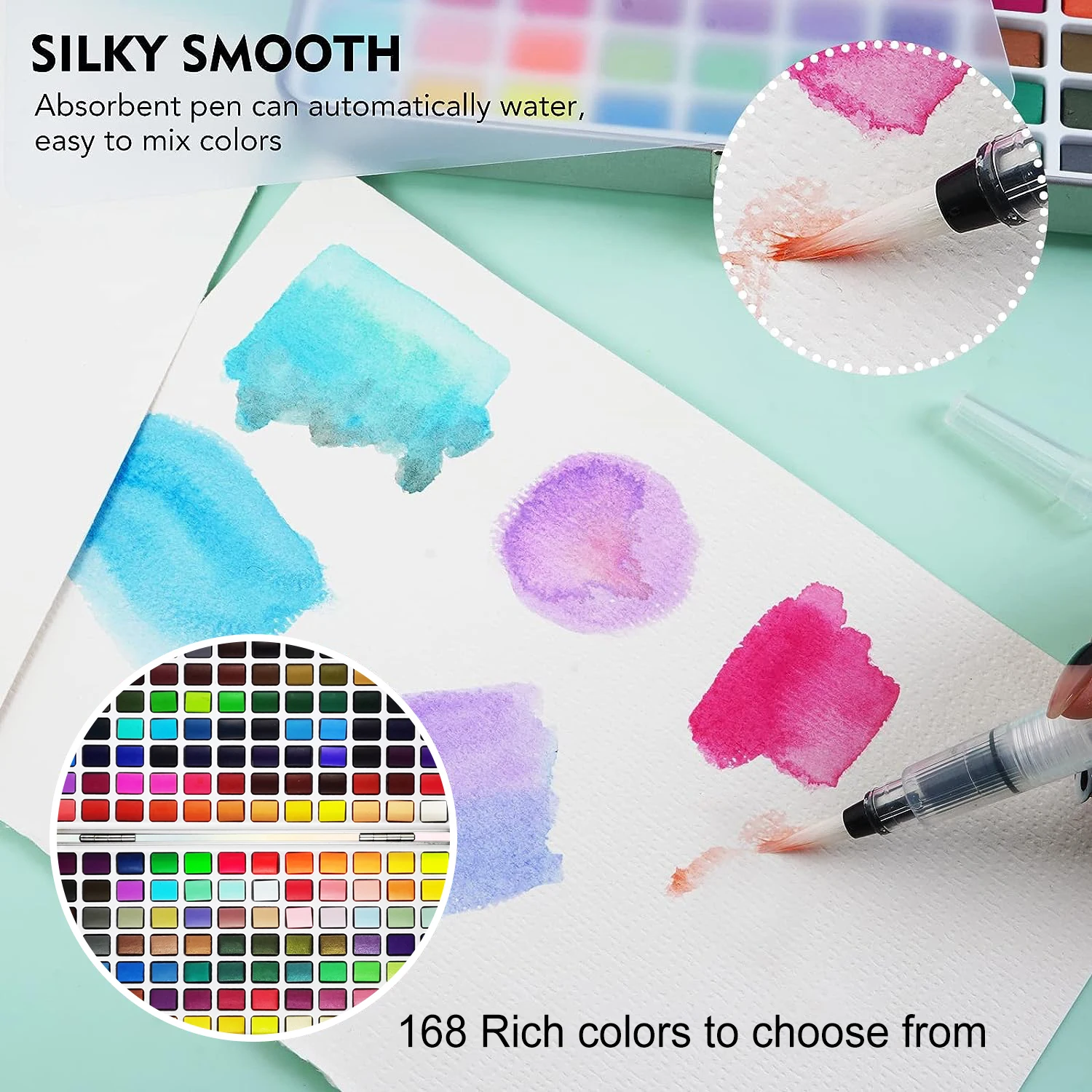 Deluxe 50/100/168-Color Watercolor Paint Set with Brushes & Pencils - Washable, Vibrant Art Supplies for Adults